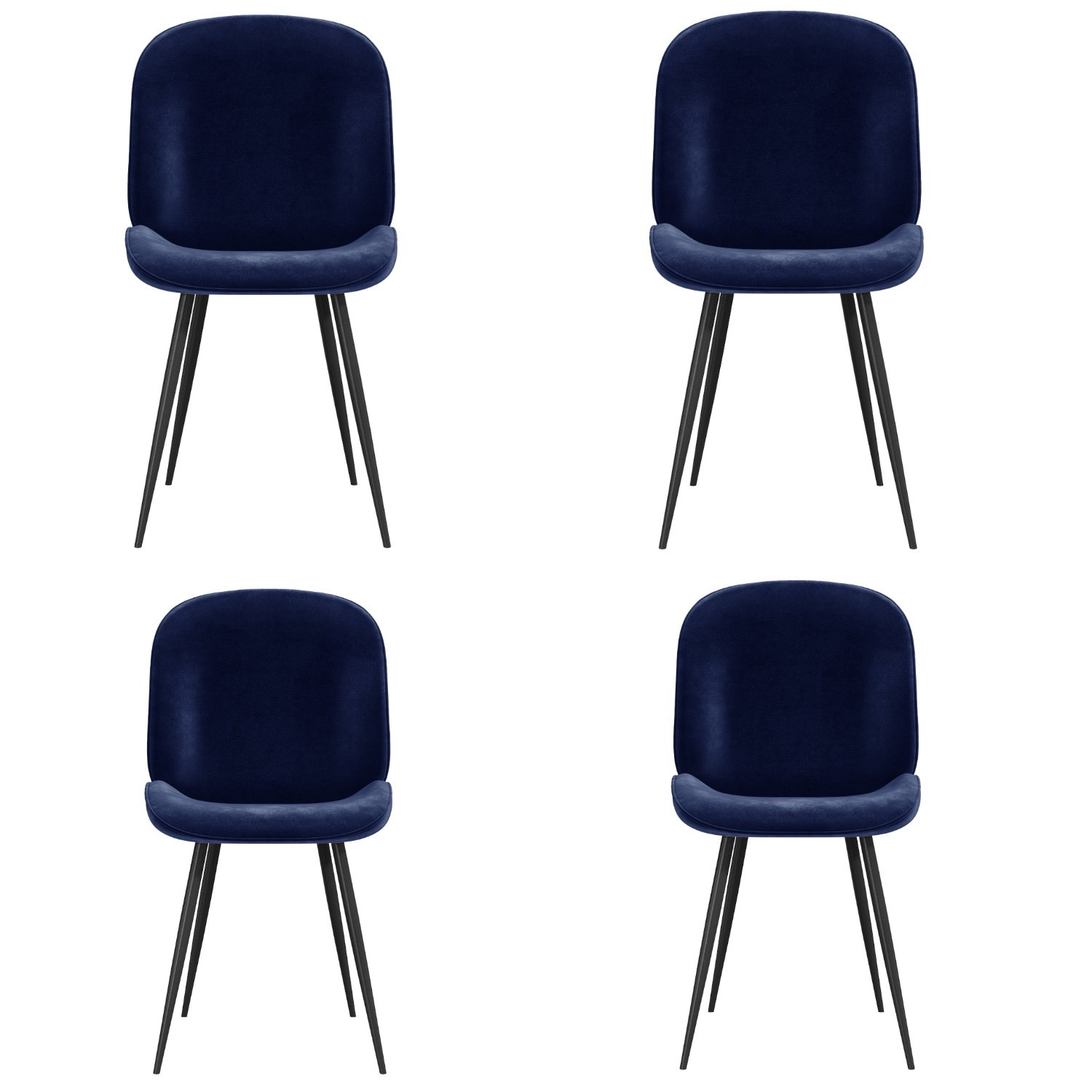Set Of 4 Navy Blue Velvet Dining Chairs, Indigo Blue Velvet Dining Chairs