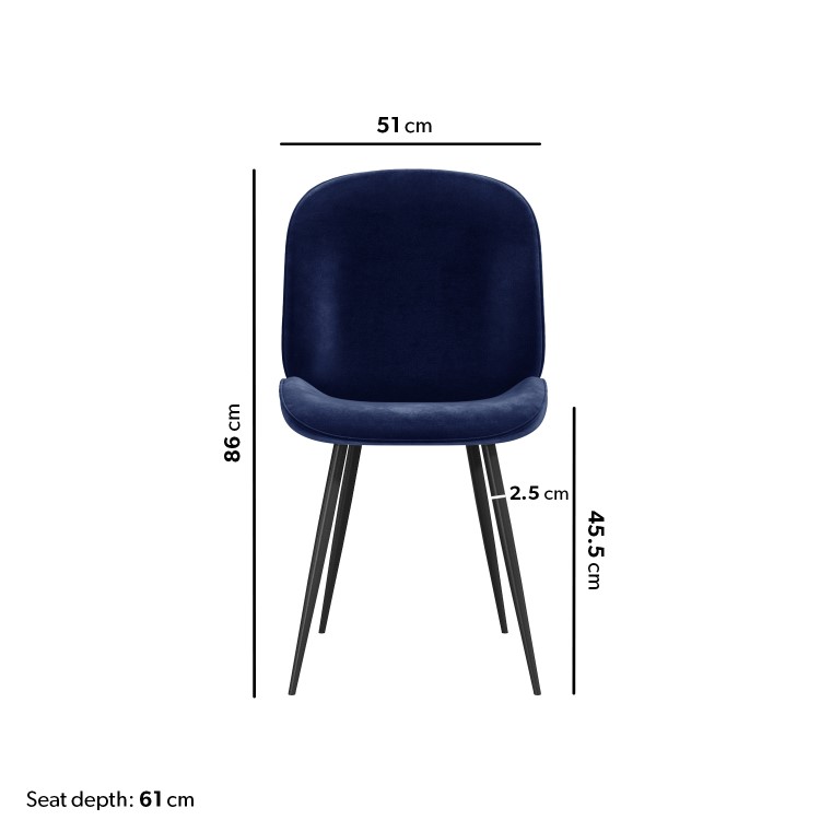 Set of 4 Navy Velvet Dining Chairs - Jenna