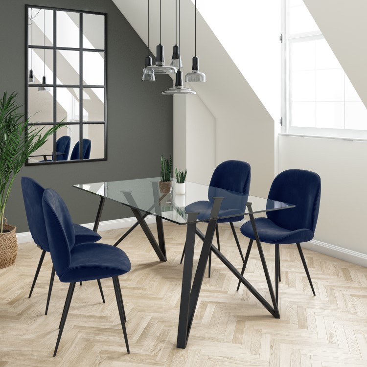 Set of 4 Navy Velvet Dining Chairs - Jenna