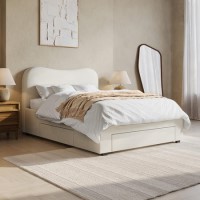 Cream Upholstered Double Bed Frame with Storage Drawers – Joanie