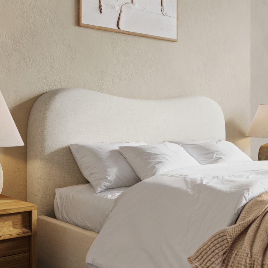 Cream Upholstered Double Bed Frame with Storage Drawers – Joanie