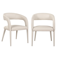 Set of 2 Beige Real Leather Dining Chairs - Josie