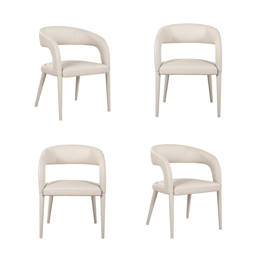 Set of 4 Beige Real Leather Dining Chairs - Josie