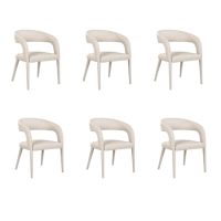 Set of 6 Beige Real Leather Dining Chairs - Josie