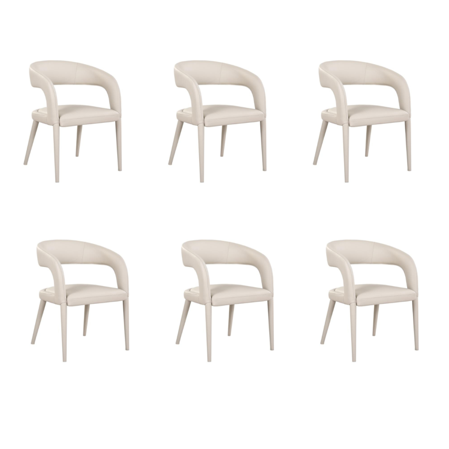 Set of 6 Beige Real Leather Dining Chairs - Josie
