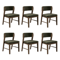 Set of 6 Green Velvet Curved Back Wooden Dining Chairs with Walnut Finish Legs - June