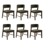 Set of 6 Green Velvet Curved Back Wooden Dining Chairs with Walnut Finish Legs - June