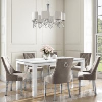 White Gloss Dining Table and 6 Mink Velvet Dining Chairs - Jewel White Gloss Dining Table and 6 Mink Velvet Dining Chairs - Jewel