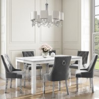 Jewel Large White High Gloss Dining Table with 6 Grey Velvet Dining Chairs