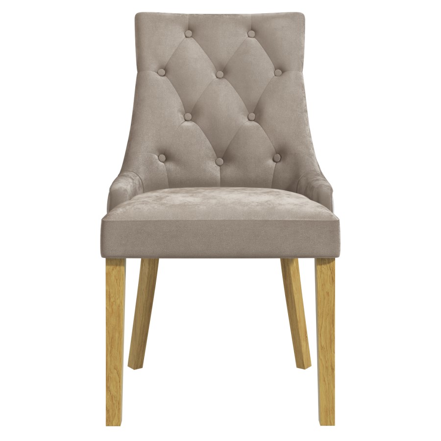 White Round Dining Table with 4 Mink Velvet Dining Chairs - Karie