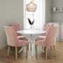 White Round Dining Table with 4 Pink Velvet Dining Chairs