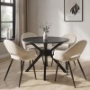 Round Black Dining Table Set with 4 Beige Fabric Chairs - Seats 4 - Karie