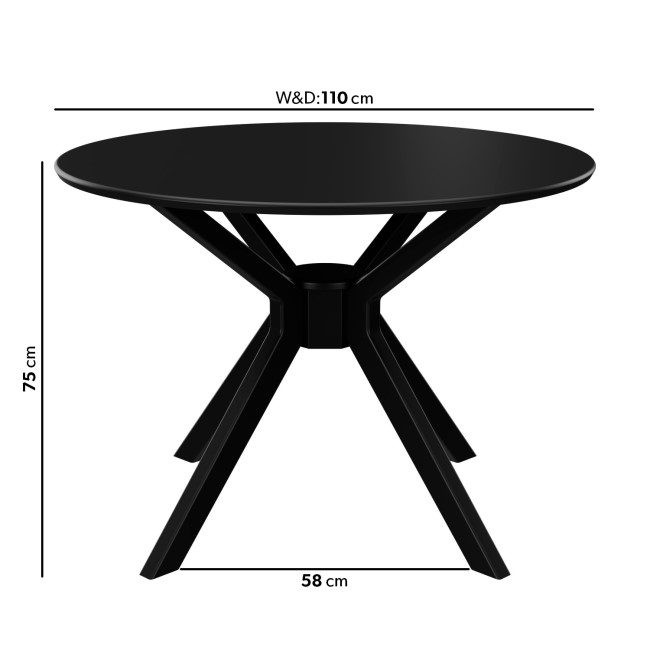 Round Black Dining Table Set with 4 Black Spindle Back Chairs - Seats 4 - Karie