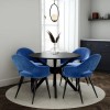 Black Round Dining Table with 4 Blue Fabric Dining Chairs - Karie