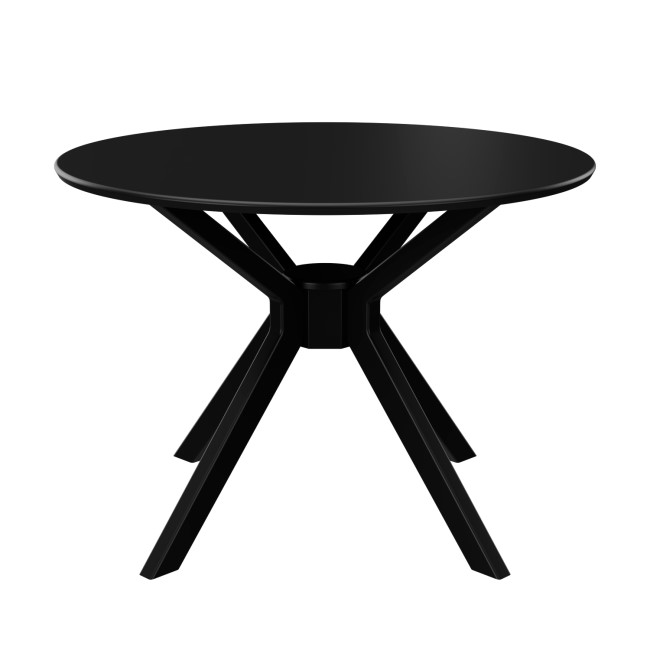 Black Round Dining Table with 4 Blue Fabric Dining Chairs - Karie