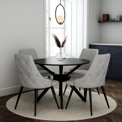 Painted Black Dining Tables And Chair, Round Black Kitchen Table Set