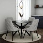 Black Round Dining Table with 4 Grey Woven Fabric Dining Chairs - Karie
