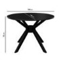 Black Round Dining Table with 4 Grey Woven Fabric Dining Chairs - Karie