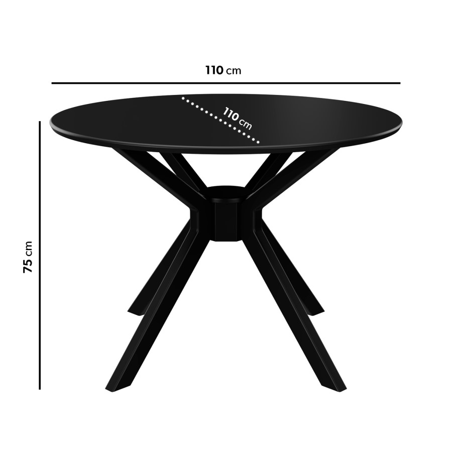 Black Round Dining Table with 4 Grey Woven Fabric Dining Chairs - Karie