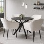 Round Black Dining Table Set with 4 Cream Boucle Chairs - Seats 4 - Karie