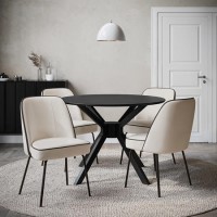 Black Round Dining Table and Black Piped Cream Dining Chairs - Karie