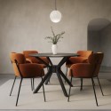 BUN/KAE002/96490 Round Black Dining Table Set with 4 Rust Velvet Chairs - Seats 4 - Karie