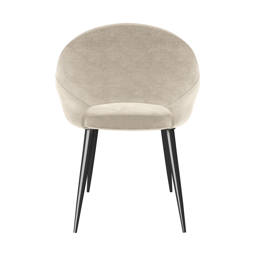 Large Round to Oval Black Extendable Dining Table Set with 6 Beige Upholstered Chairs - Seats 6 - Karie