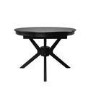 Round Black Extendable Dining Table Set with 6 Beige Fabric Chairs - Seats 6 - Karie