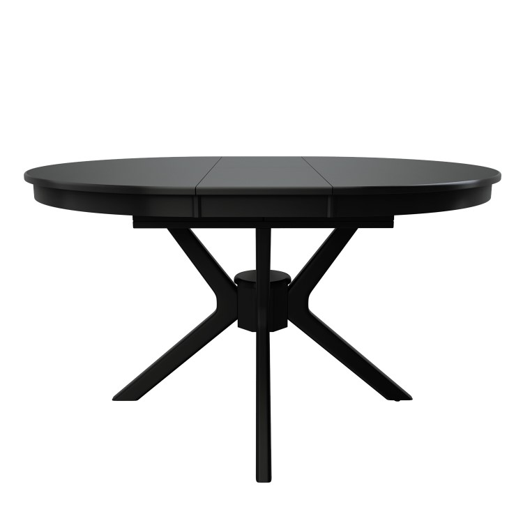 Round Black Extendable Dining Table Set with 6 Beige Upholstered Chairs - Seats 6 - Karie