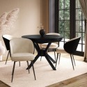 BUN/KAE003/96521 Round Black Extendable Dining Table Set with Beige Upholstered Chairs - Seats 4 - Karie