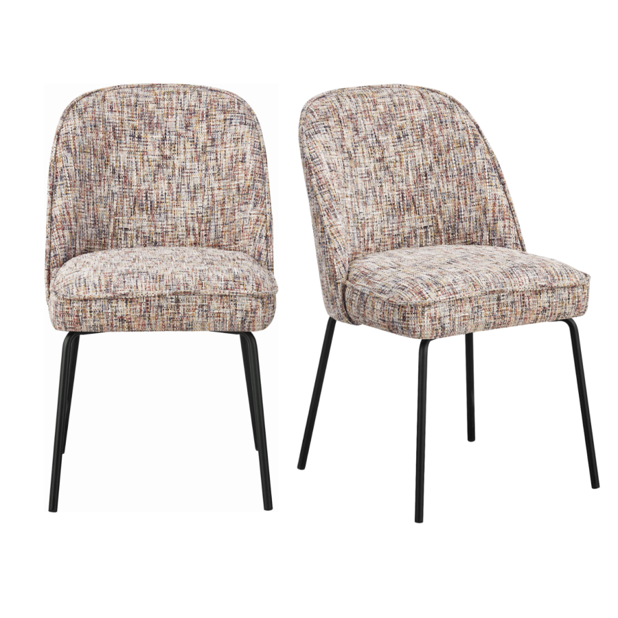 Set of 2 Curved Dining Chairs in Multi Coloured Fabric - Celia