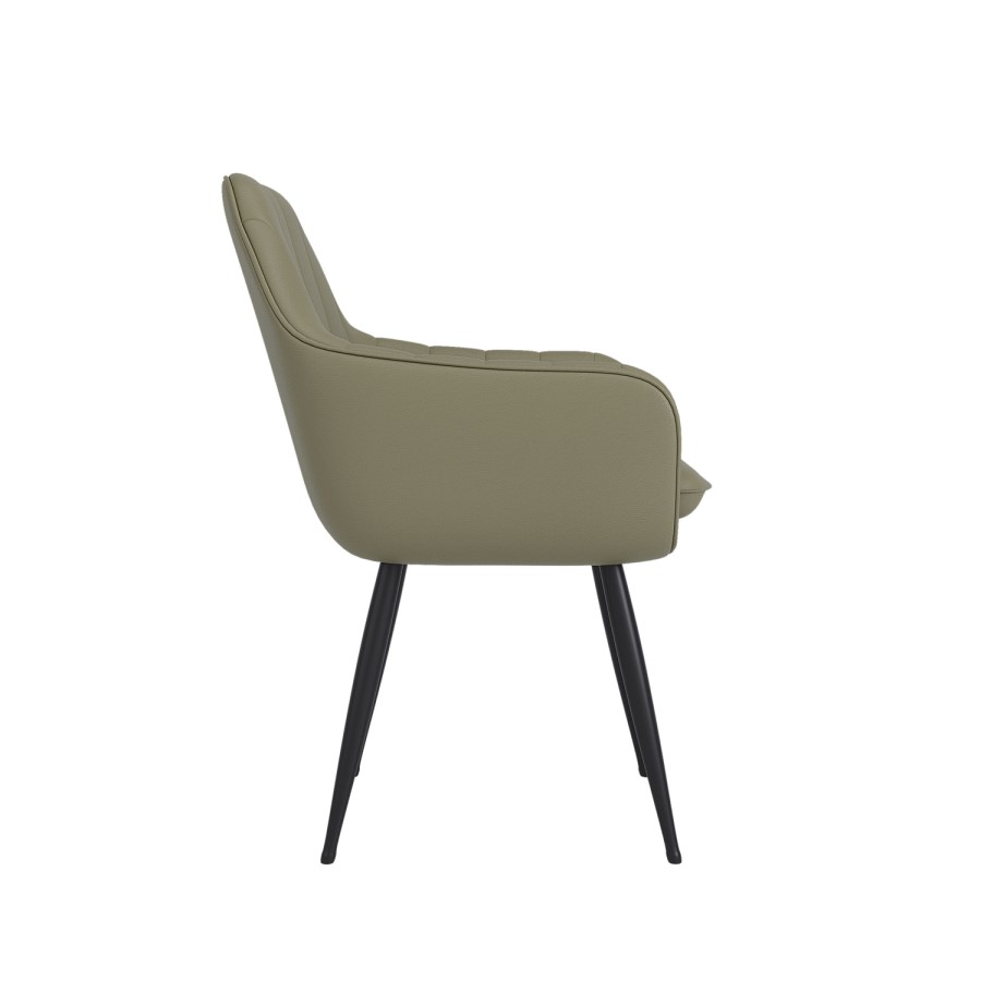 Round to Oval Black Extendable Dining Table Set with 4 Sage Green Faux Leather Chairs - Seats 4 - Kaire