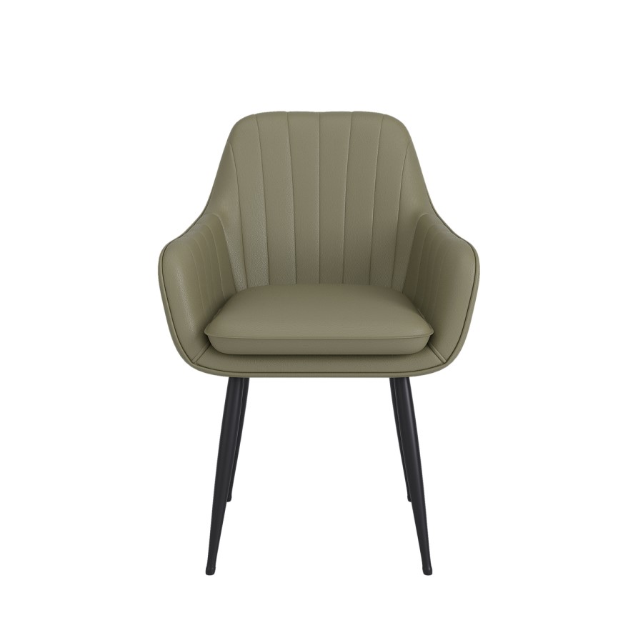 Round to Oval Black Extendable Dining Table Set with 4 Sage Green Faux Leather Chairs - Seats 4 - Kaire