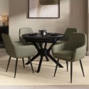 BUN/KAE003/98076 Round to Oval Black Extendable Dining Table Set with 4 Sage Green Faux Leather Chairs - Seats 4 - Karie