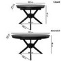 Round to Oval Black Extendable Dining Table Set with 6 Sage Green Faux Leather Chairs - Seats 6 - Karie