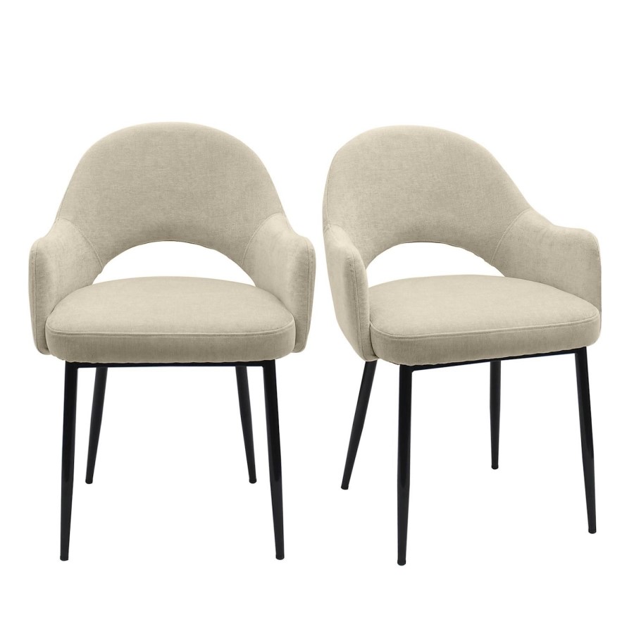 Set of 6 Beige Upholstered Dining Chairs - Colbie