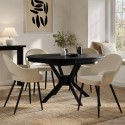 BUN/KAE003/99138 Round to Oval Black Extendable Dining Table Set with 4 Beige Upholstered Chairs - Seats 4 - Karie