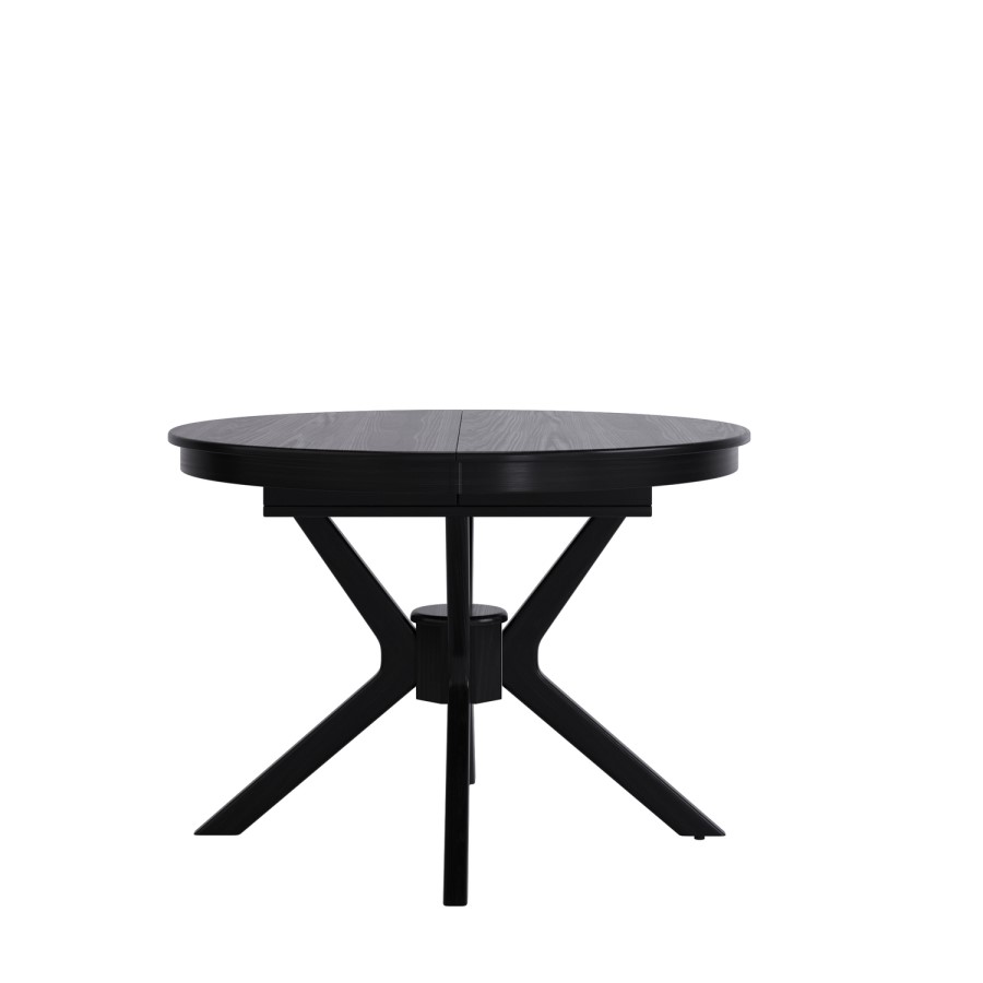Large Black Wooden Extendable Round to Oval Dining Table - Seats 4 - 6 - Karie