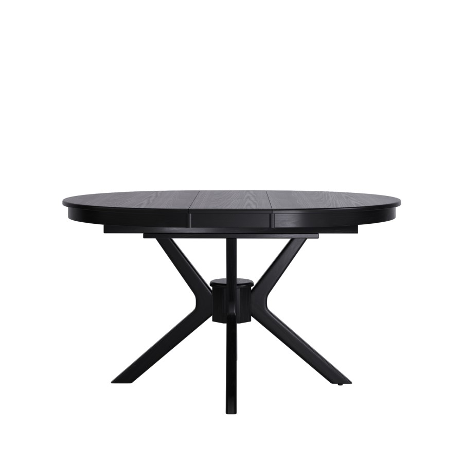 Large Black Wooden Extendable Round to Oval Dining Table - Seats 4 - 6 - Karie