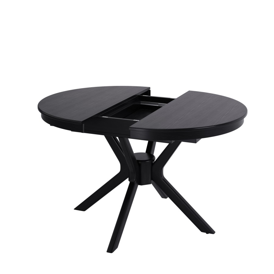 Large Black Wooden Extendable Round to Oval Dining Table - Seats 4 - 6 - Karie