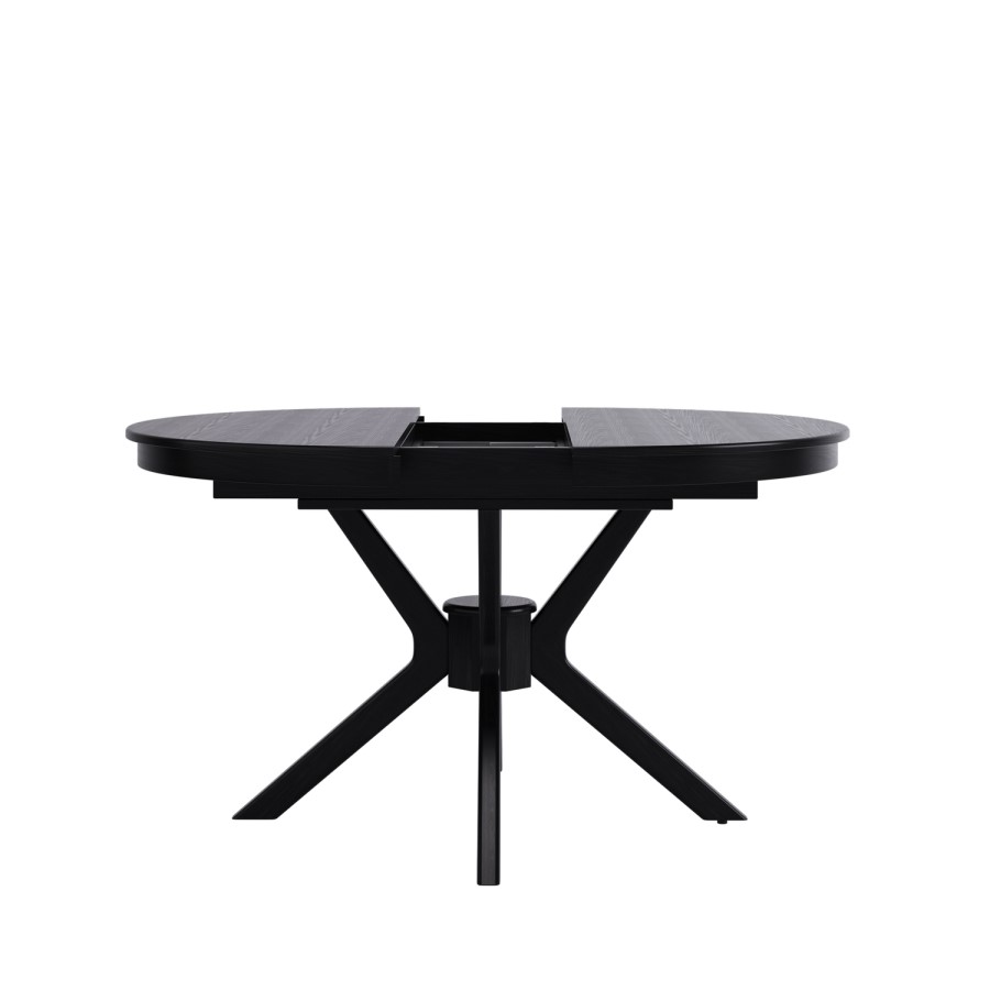 Large Black Wooden Extendable Round to Oval Dining Table - Seats 4 - 6 - Karie