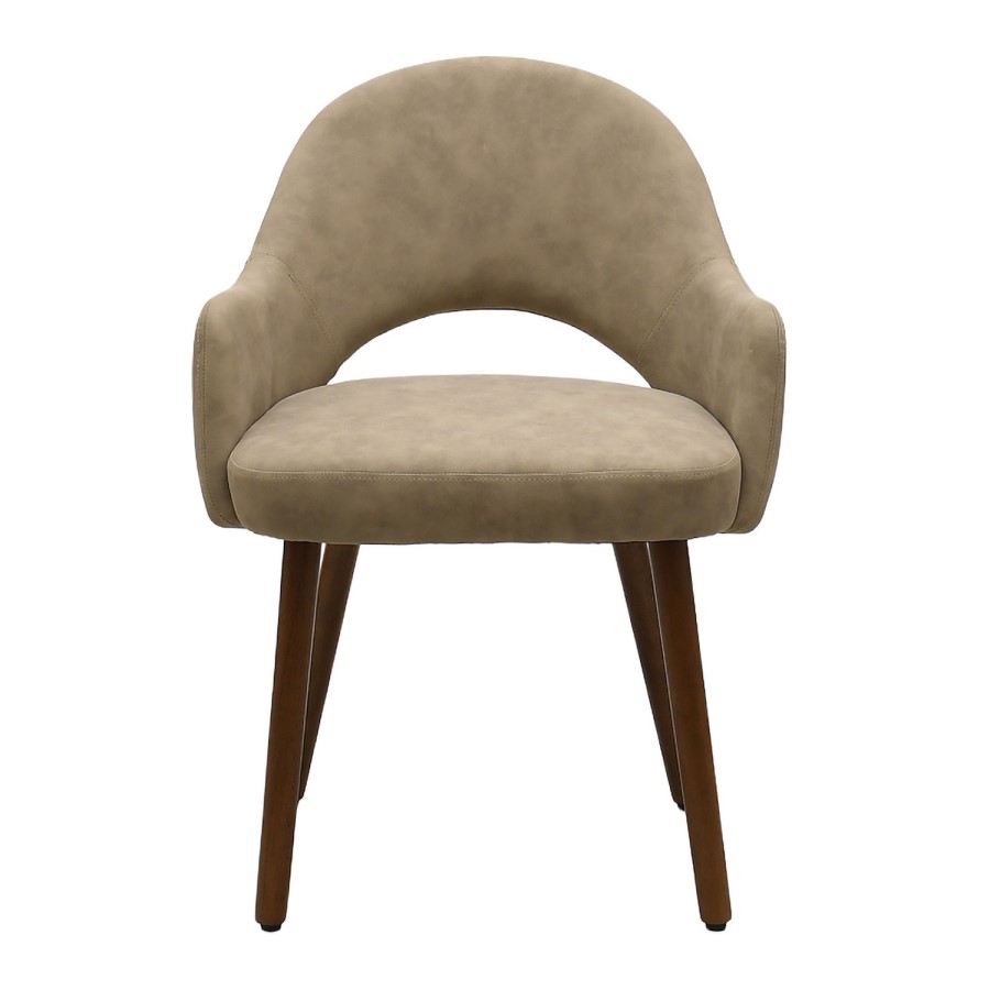 Round to Oval Walnut Extendable Dining Table Set with 4 Beige Faux Leather Chairs - Seats 4 - Karie