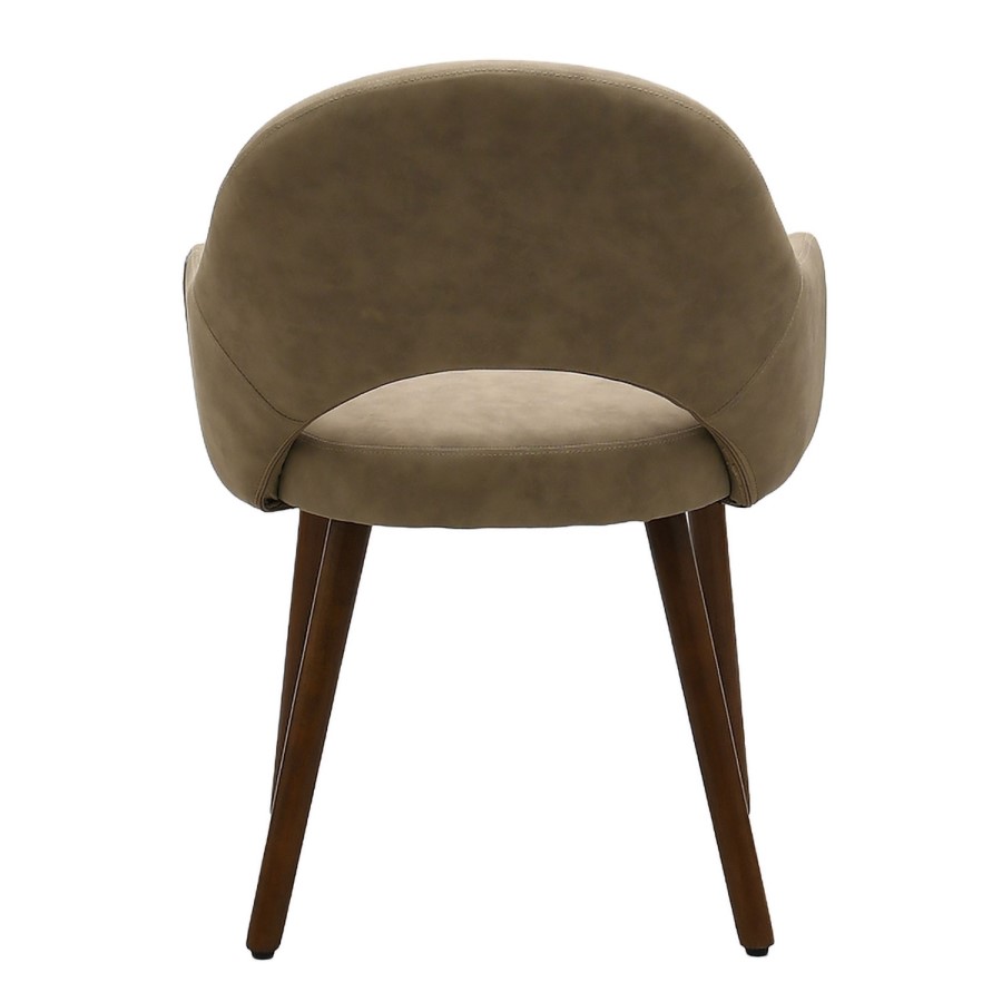 Round to Oval Walnut Extendable Dining Table Set with 4 Beige Faux Leather Chairs - Seats 4 - Karie