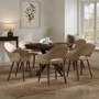 Large Round to Oval Walnut Extendable Dining Table Set with 6 Beige Faux Leather Chairs - Seats 6 - Karie