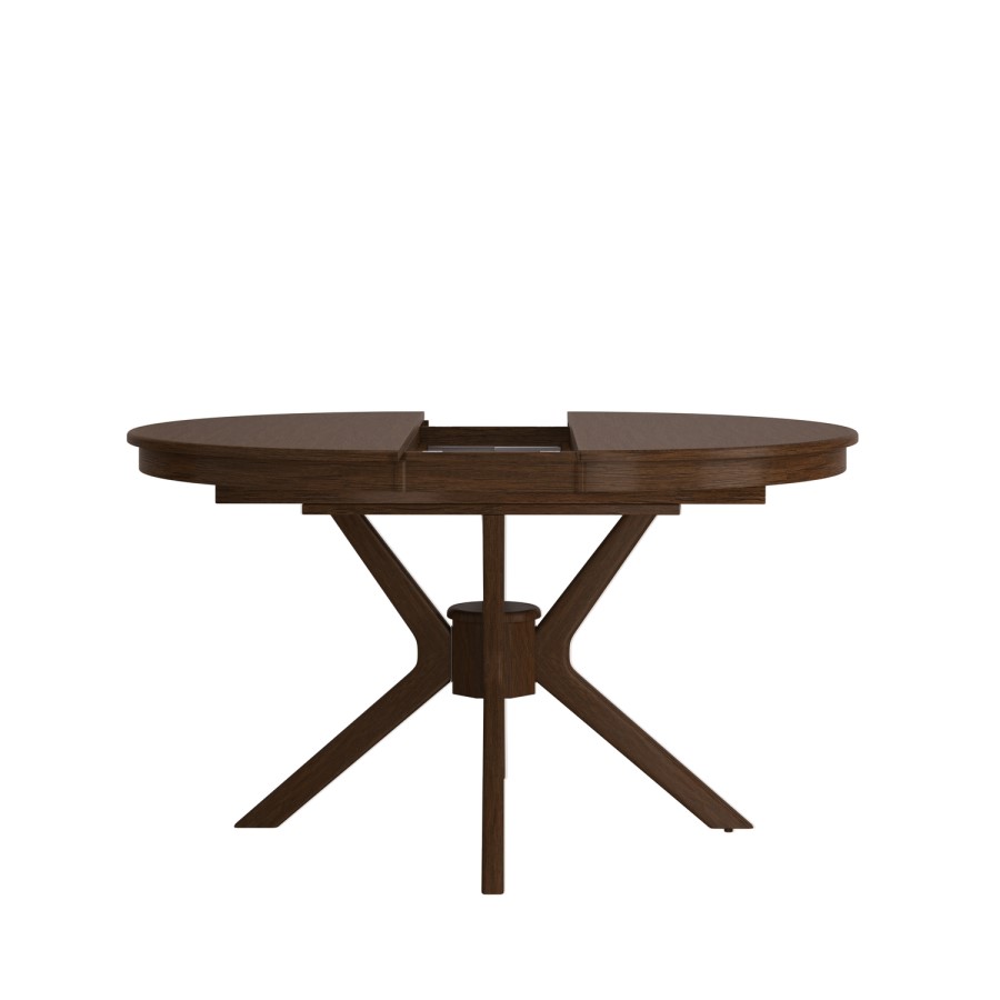 Round to Oval Walnut Extendable Dining Table Set with 4 Beige Faux Leather Chairs - Seats 4 - Karie