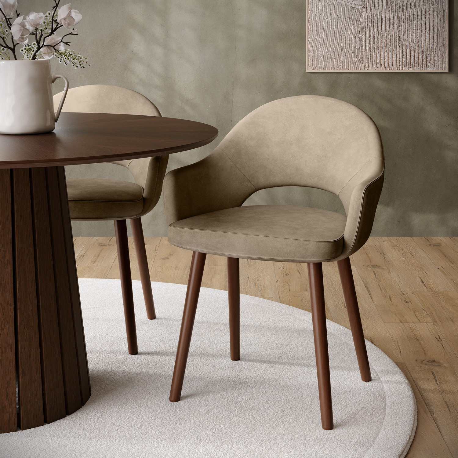 Colbie Beige Set Of 2 Faux Leather Dining Chairs With Walnut Legs
