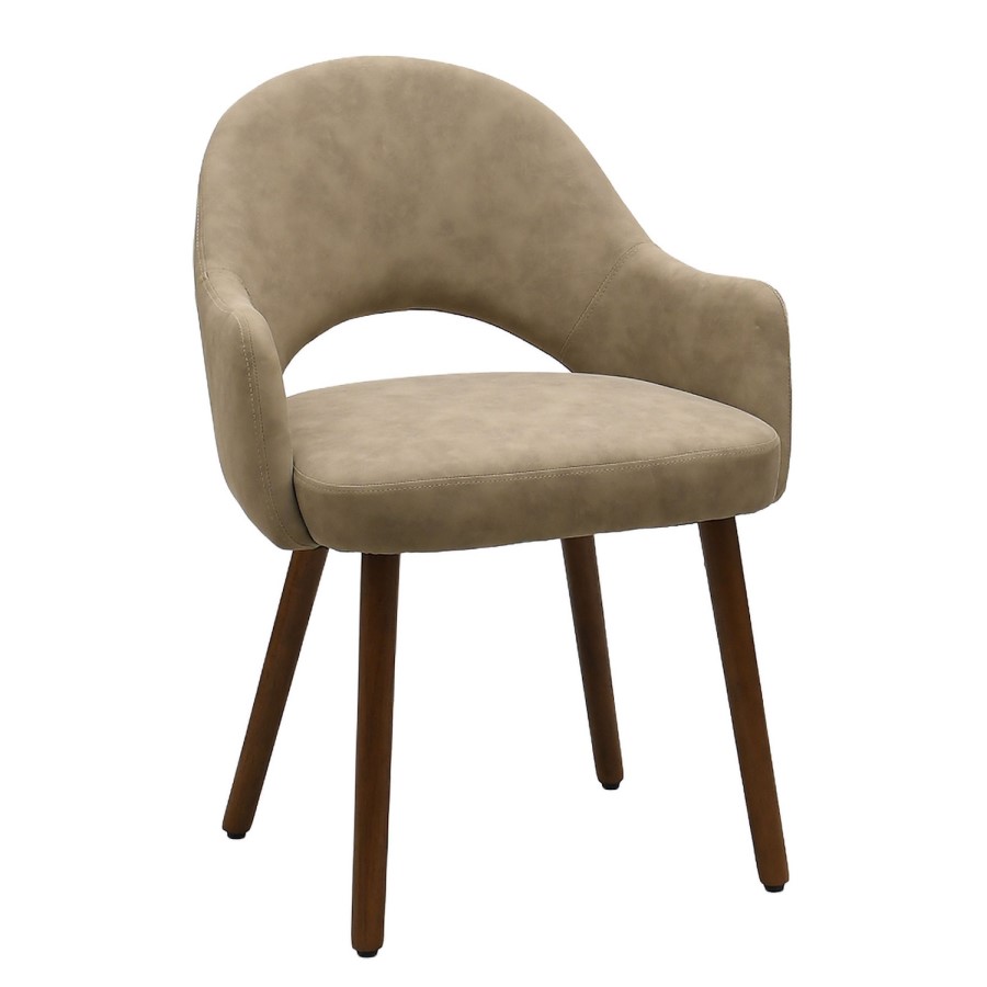 Round to Oval Walnut Extendable Dining Table Set with 4 Beige Faux Leather Chairs - Seats 4 - Karie