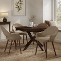 BUN/KAE004/99065 Round to Oval Walnut Extendable Dining Table Set with 4 Beige Faux Leather Chairs - Seats 4 - Karie