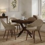 Round to Oval Walnut Extendable Dining Table Set with 4 Beige Faux Leather Chairs - Seats 4 - Karie