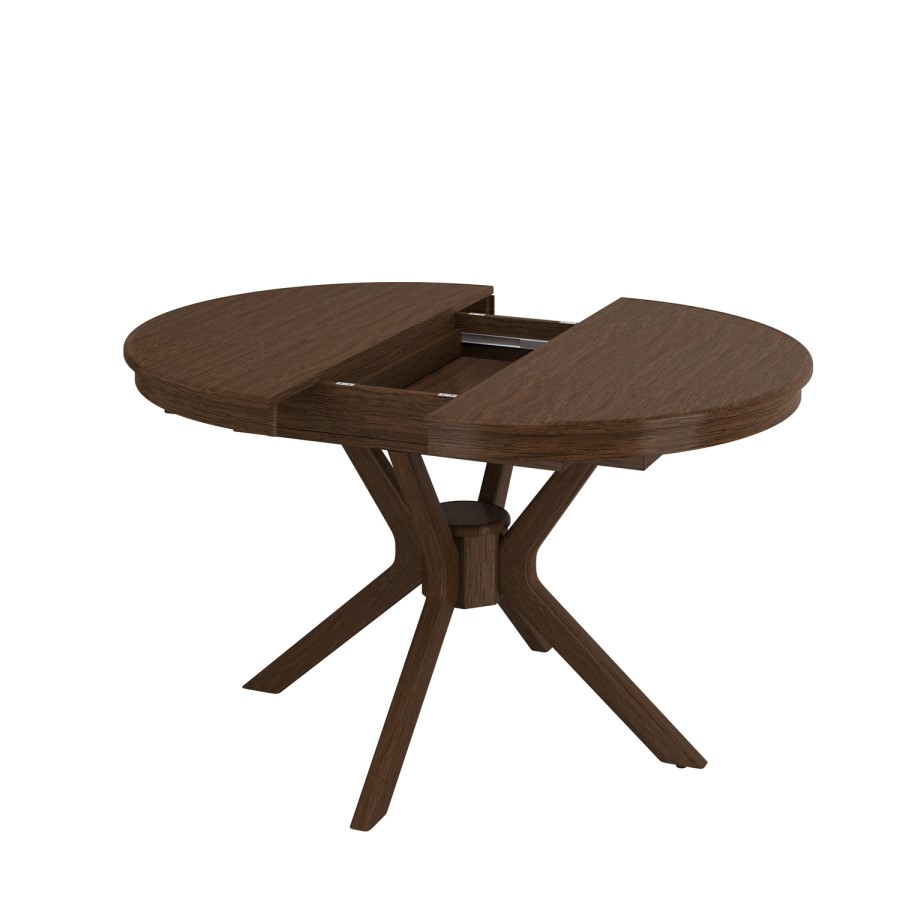 Round to Oval Walnut Extendable Dining Table Set with 4 Beige Faux Leather Chairs - Seats 4 - Karie